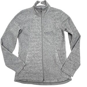 jacket ATHLETA gray fleece STROLL S zip front pockets active athleisure walk run